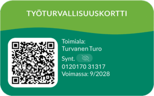 Mobiili Työturvallisuuskortti, jonka saa heti käyttöön sähköisesti suoritettuaan hyäksytysty Työturvakortti - kurssin